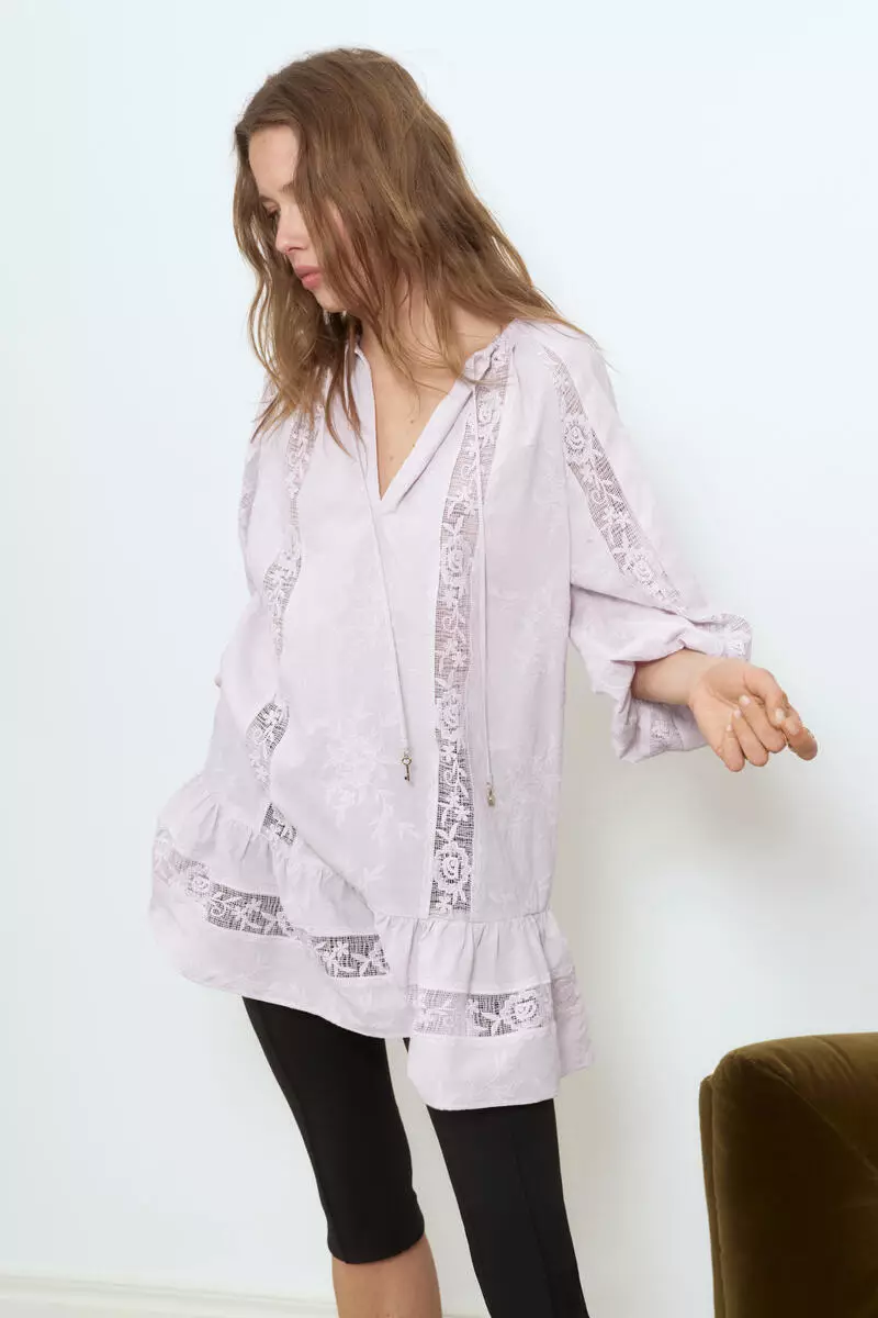 Lace-inset tunic dress