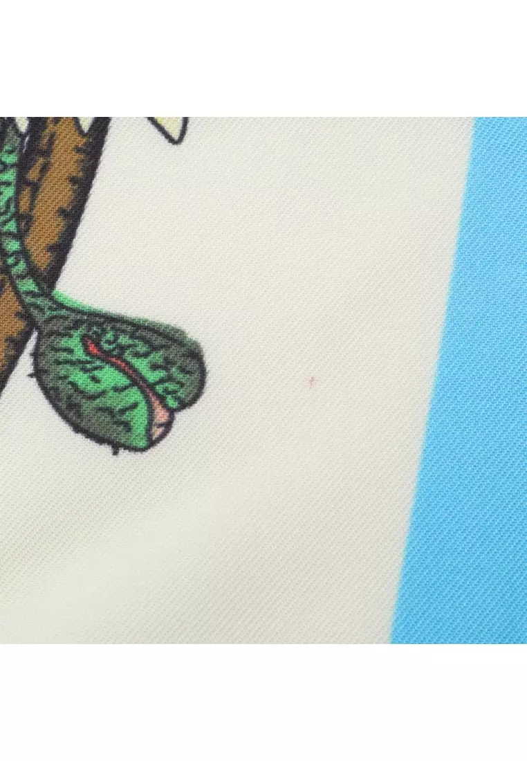 Pre-Loved Gucci GUCCI × Doraemon scarf floral pattern silk Light blue multicolor
