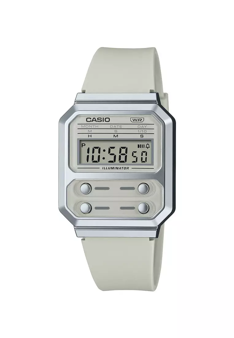 Casio Vintage Digital Watch A100WEF 8A Beige Resin Band Unisex Watch