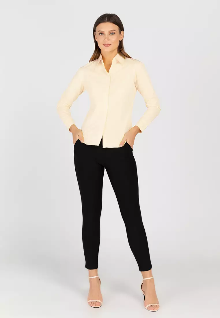 Della Pinstripe Long Sleeve Office Blouse