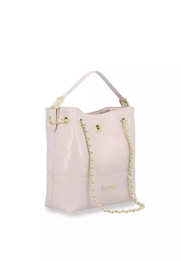 The Aurora Quilted Top Handle Bag - Medium Beige