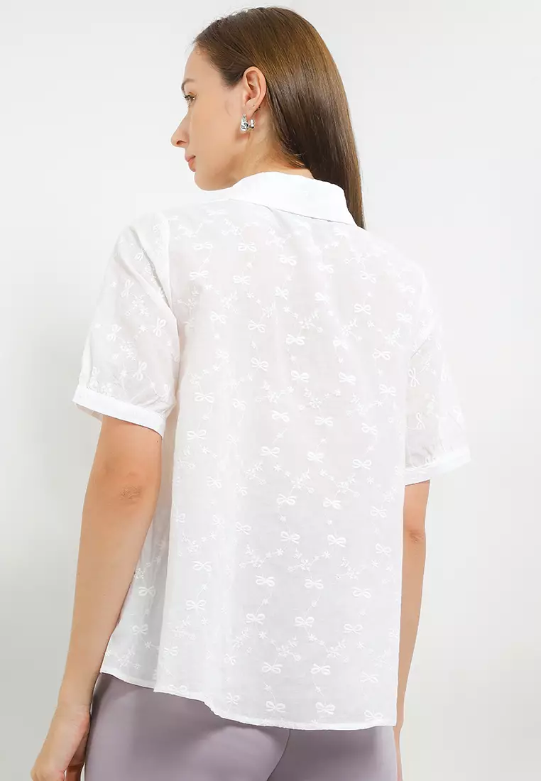 S/S Bow Embroidery Hi Lo