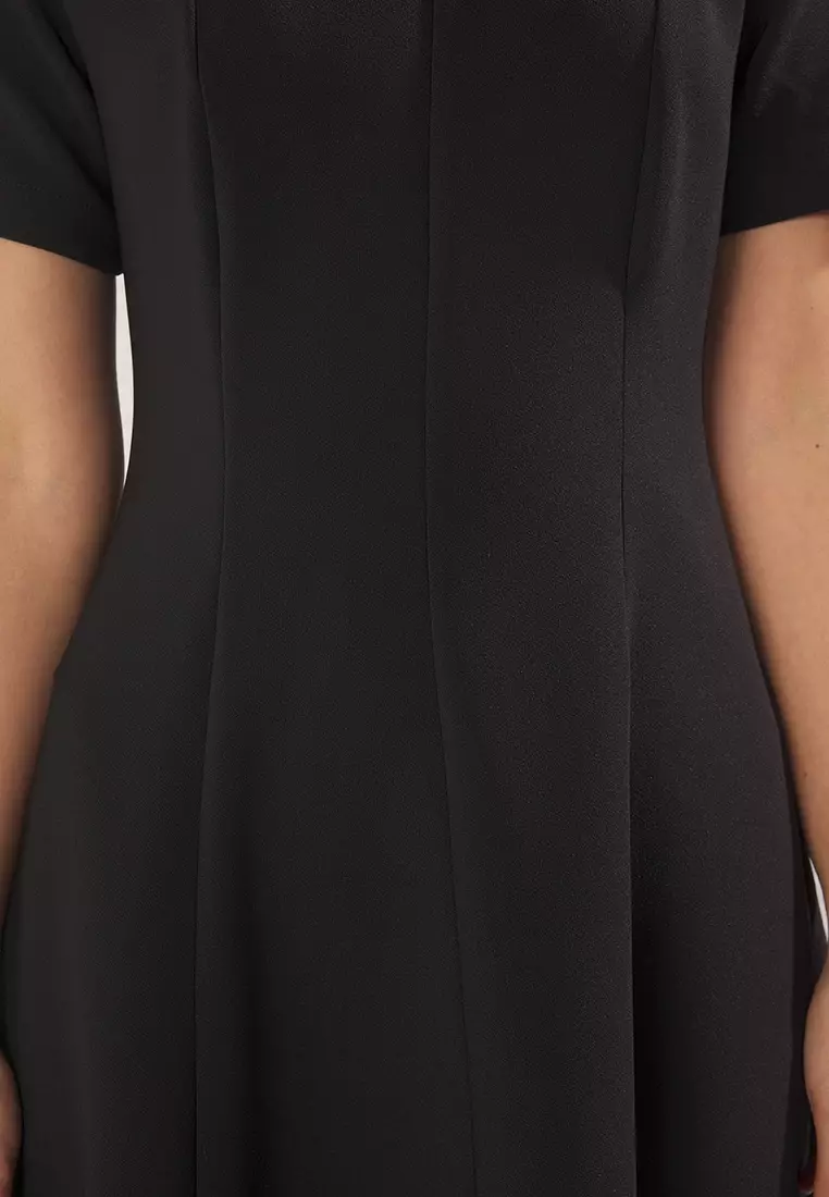 Black Midi Woven Dress with Open Waist Skirt TWOSS25EL00790