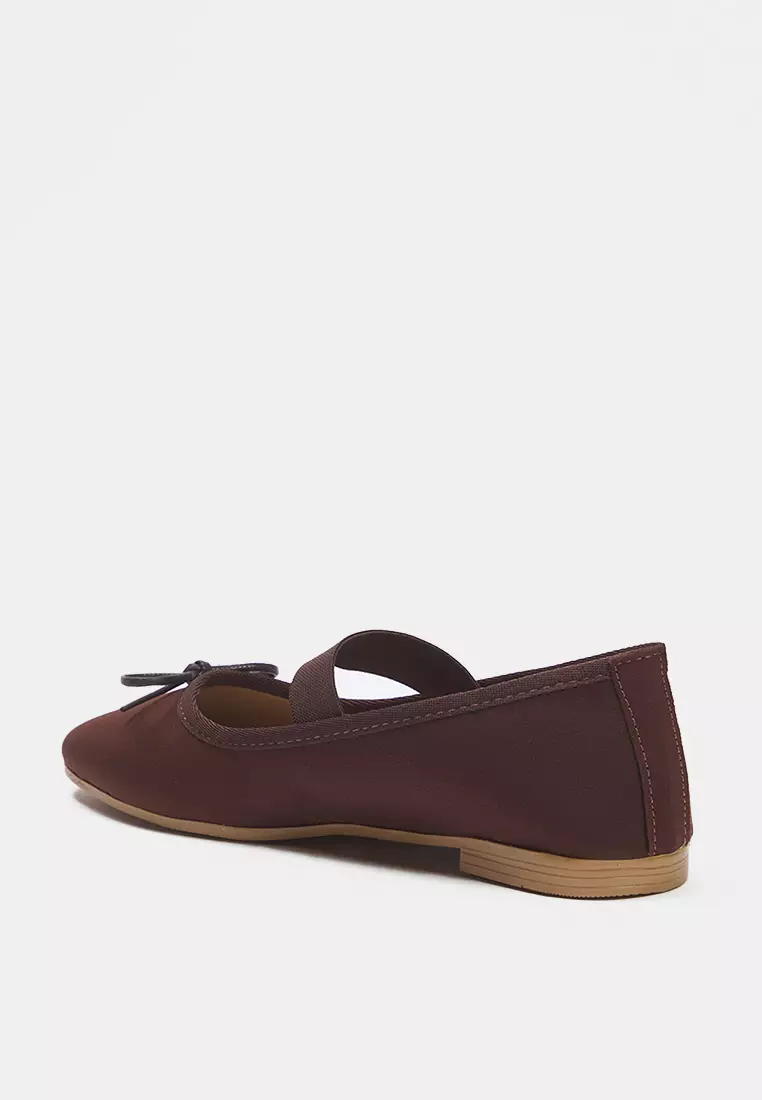 Brown Bow Almond Toe Mary Jane Women's Ballerina Flats Takss25Be00038
