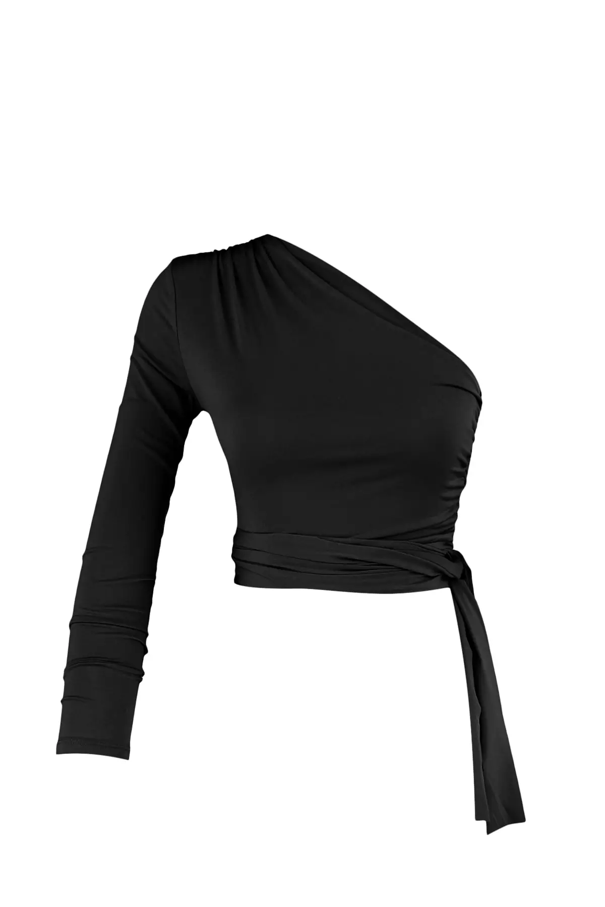 One Shoulder Tie-Up Fitted Knitted Top