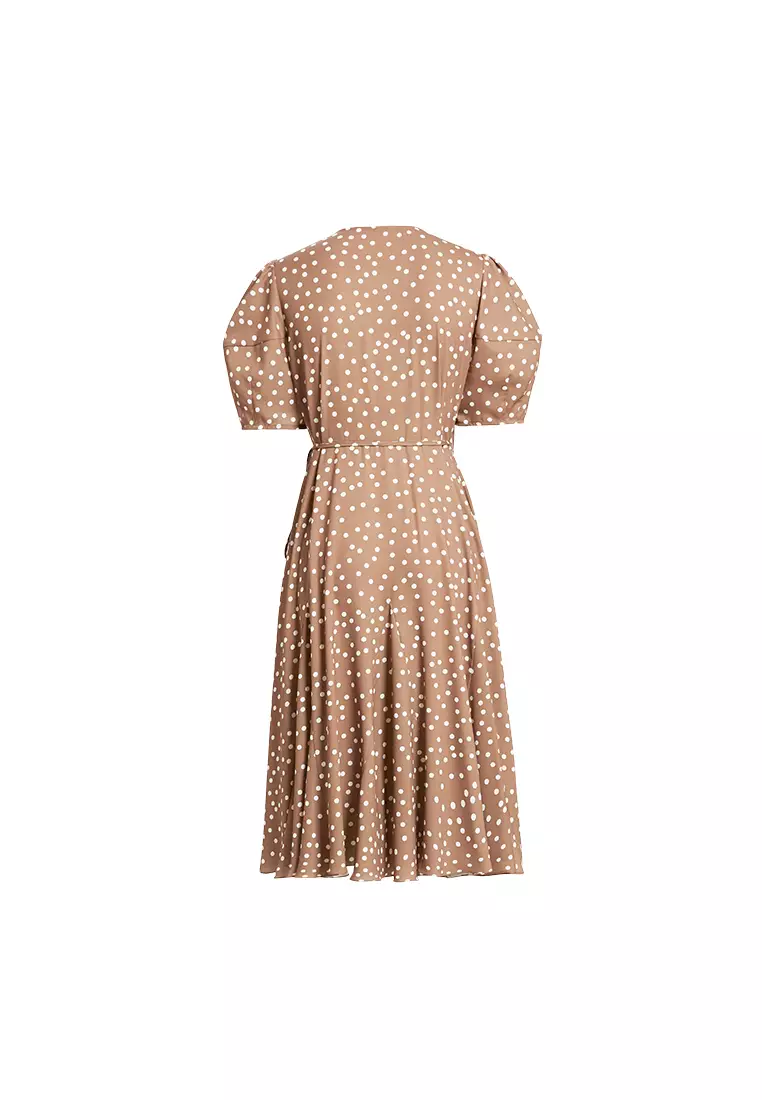 Puff Sleeve Summer Wrap Polka Dot Midi Dress