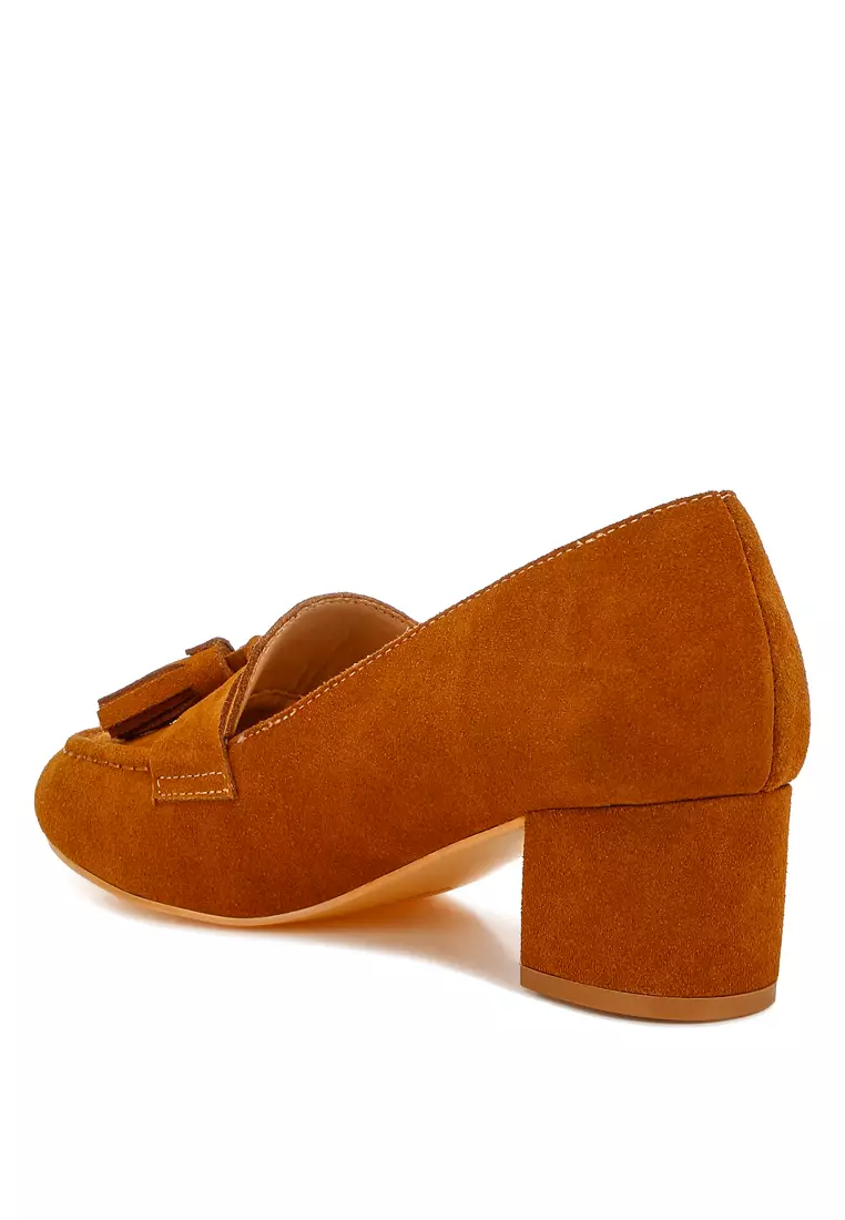 Tassels Detail Suede Loafers in Tan