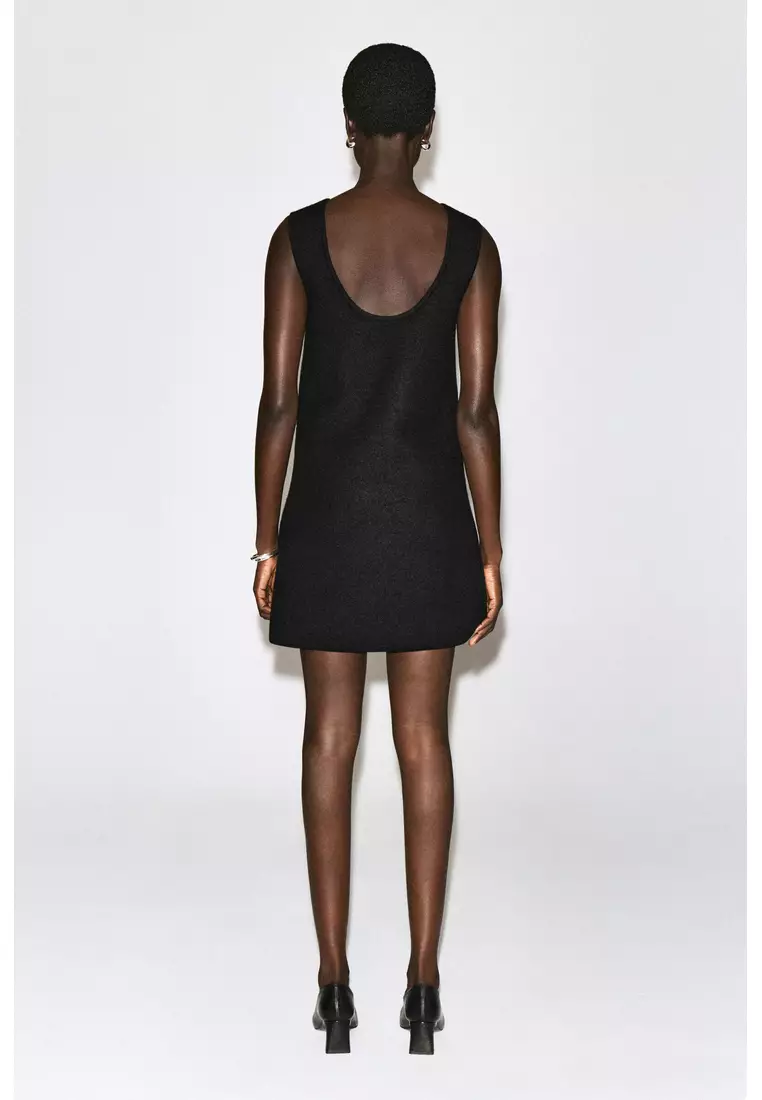 cos leather dress LEATHER-PATCH BOILED-WOOL MINI PARTY DRESS