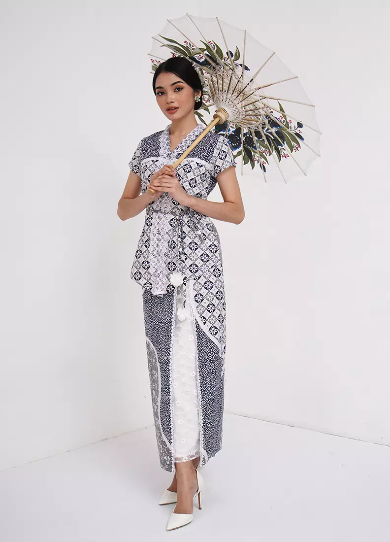 Floral Printed Skirt Span Rok Bawahan Batik Wanita Kartika Renda White