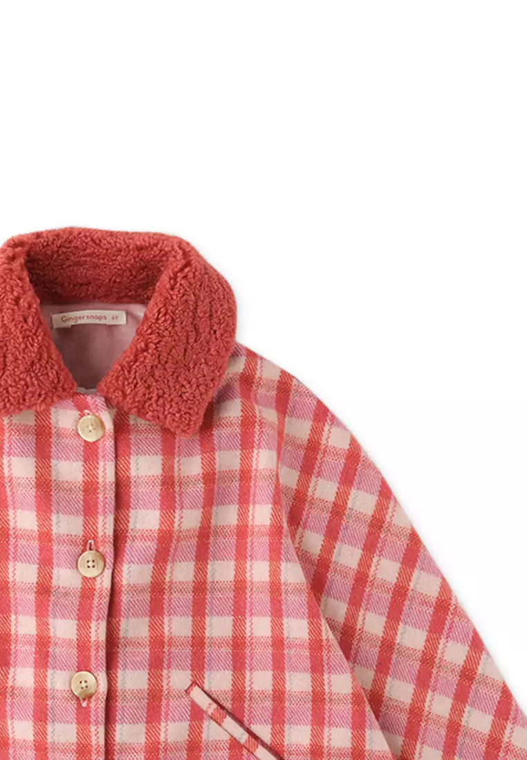 Girls Plaid Wool Cape With Faux Shearling Collar
