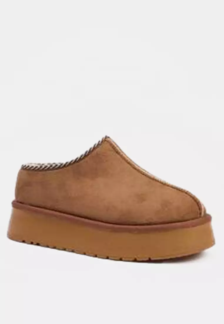 Tan Embroidery Detailed Thick Sole Women's Ankle Boots With Fur Inside Takaw26Bo00003