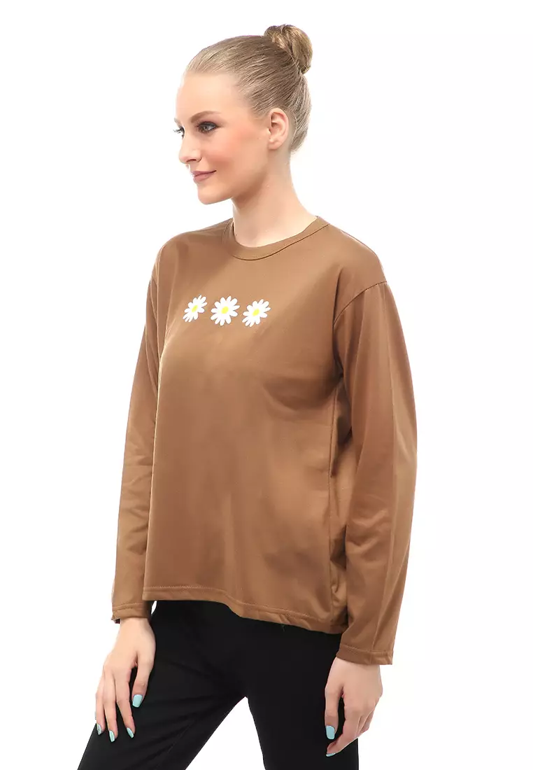 Dreama Kaos Oversized Long Sleeves Atasan Wanita Relaxed Fit - Mopan Triple Daisy