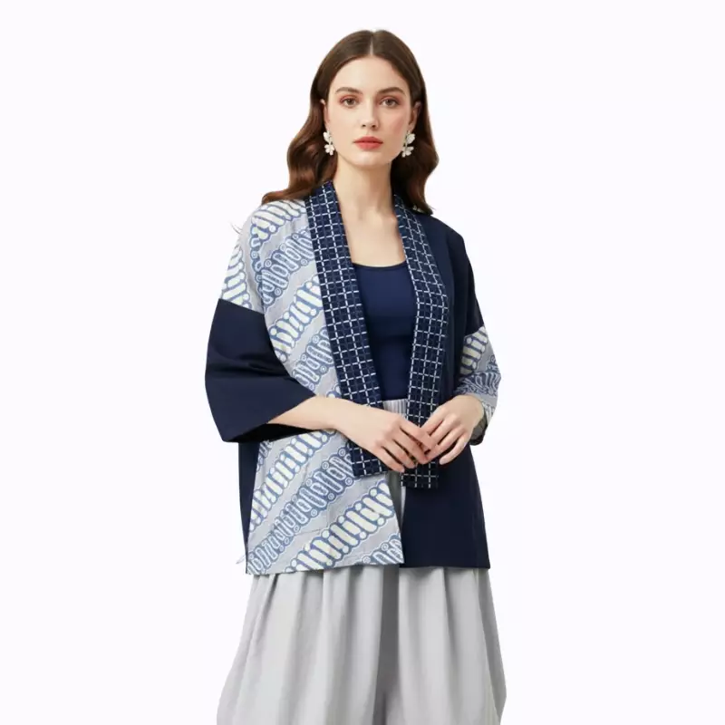 Blazer Batik Wanita - Bhatara Batik Tatiana - Atasan Batik Modern Lengan Pendek