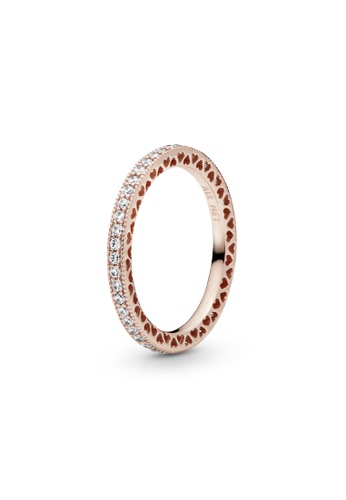 PANDORA pink and silver and gold Pandora 14k Rose Gold-Plated Sparkle & Hearts Ring D97D3ACF742D23GS_1