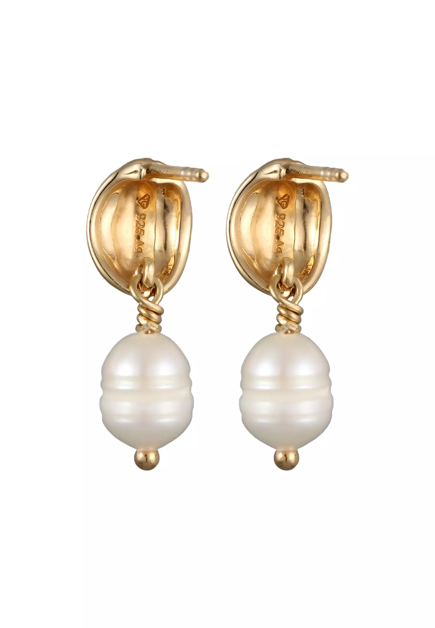 Earrings Stud Spiral Cultured Freshwater Pearls Gold Plated