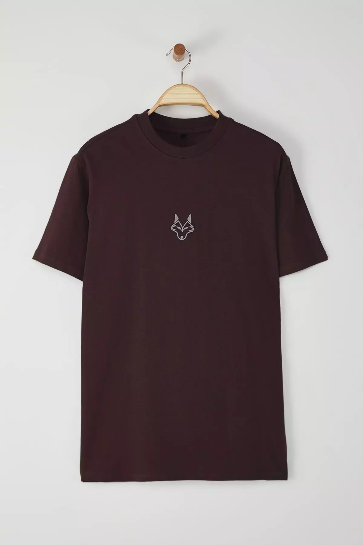 Dark Brown Regular Cut Wolf Embroidered 100% T-Shirt TMNSS24TS00056