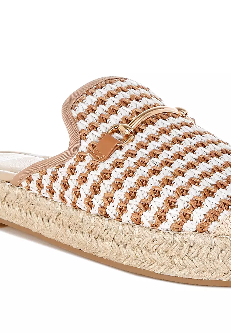 棕色拉菲草一腳蹬穆勒鞋