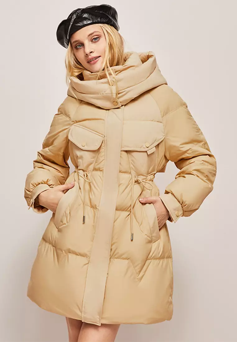 Down coat store hood