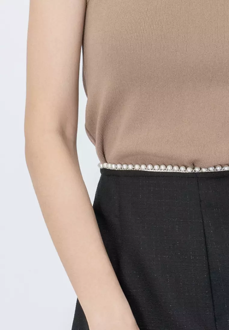 小香风珍珠中腰短裤