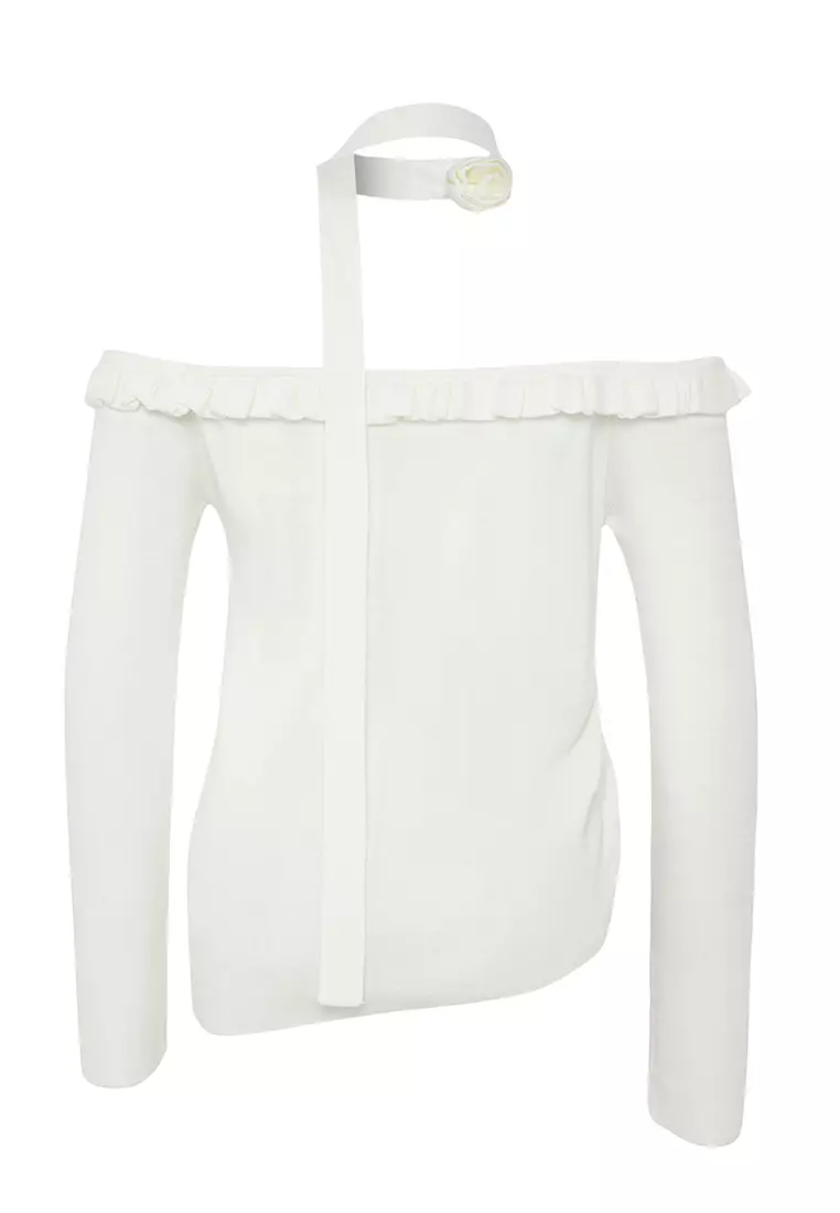 Teen Ecru Carmen Rose Collar Scarf Accessory Knitwear Body Sweater