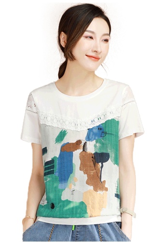 A-IN GIRLS white Fashion Lace Stitching T-Shirt F00F1AAF898640GS_1