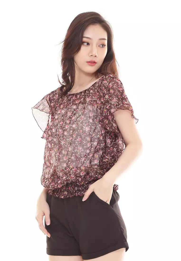 Printed Off shoulder Top in Red Black