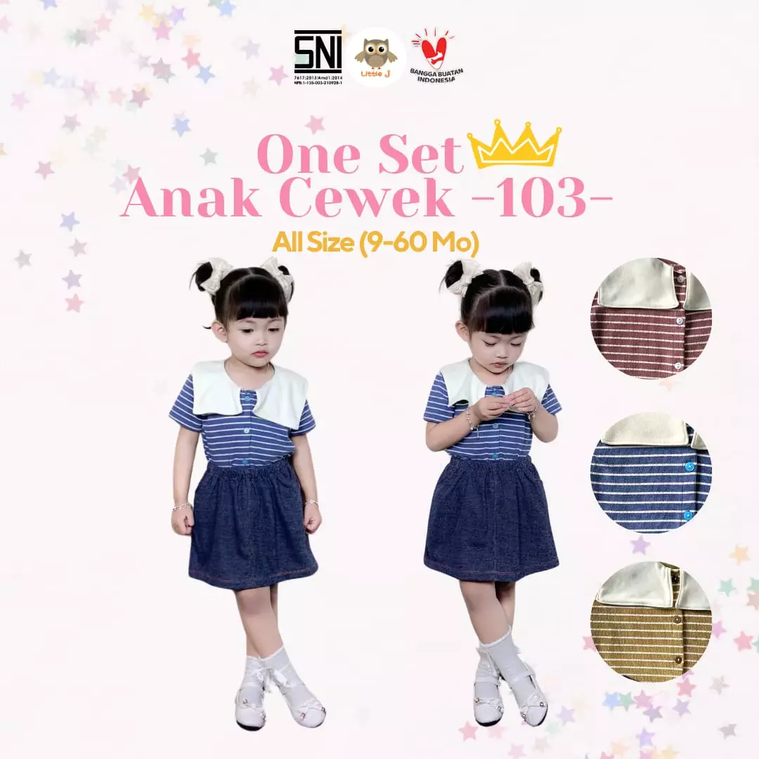 Little J - Oneset Rok Anak Perempuan Salur Lengan Pendek || Baju Anak Cewek Rib Stripe Lucu 1-5 Tahun SNI Tebal
