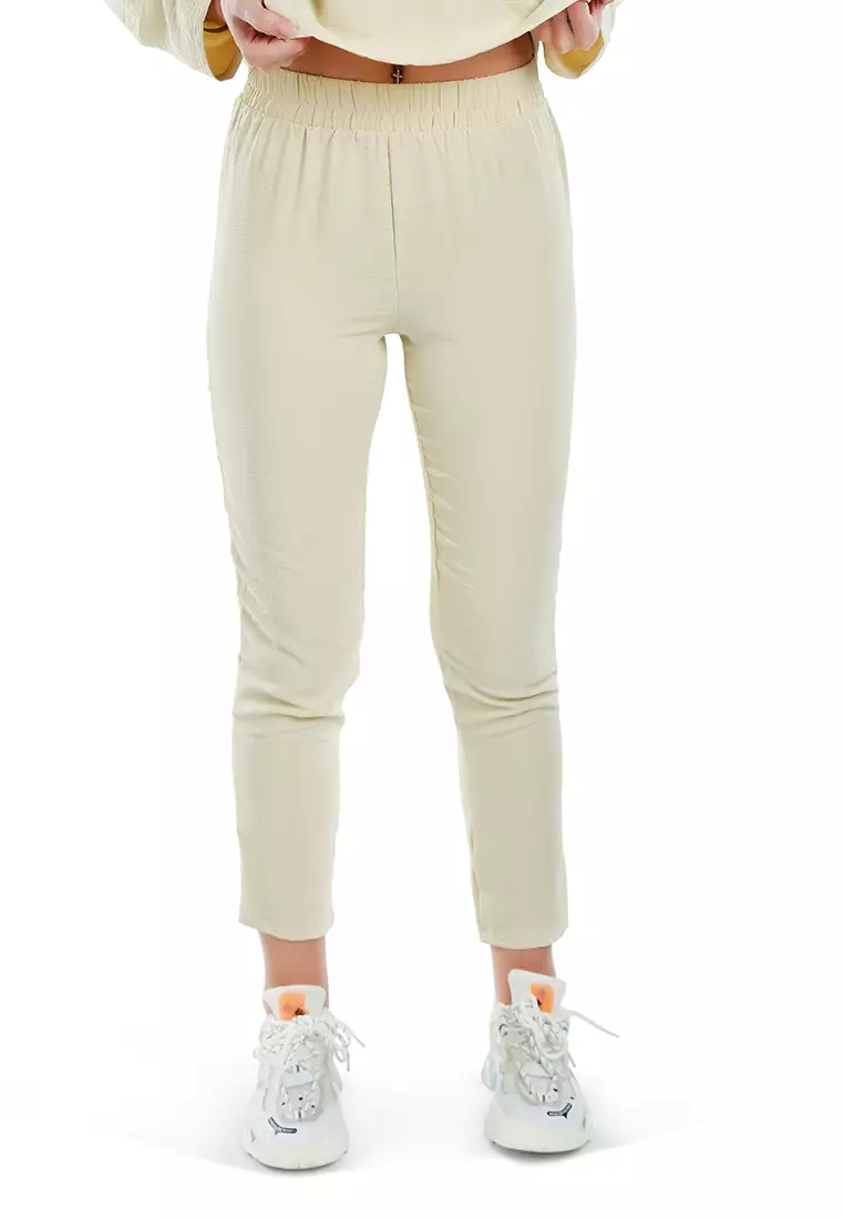 Cream Full Sleeves Top & Fitted Full Pants Coord Set