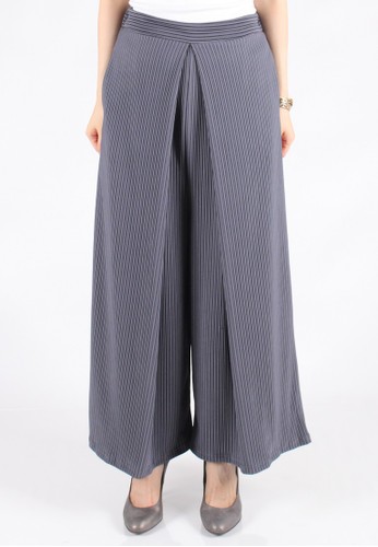 Striped Textured Slit Maxi Culottes - Grey