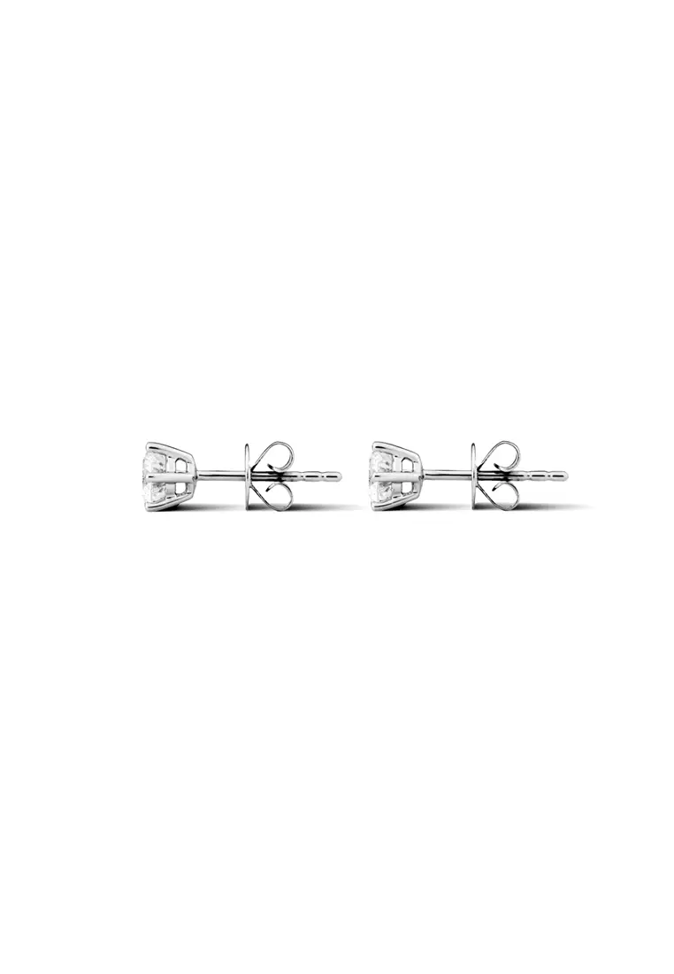0.8ct TDW Round Lab Grown Diamond Prong Ear Studs in 18K White Gold D/E-VVS/VS