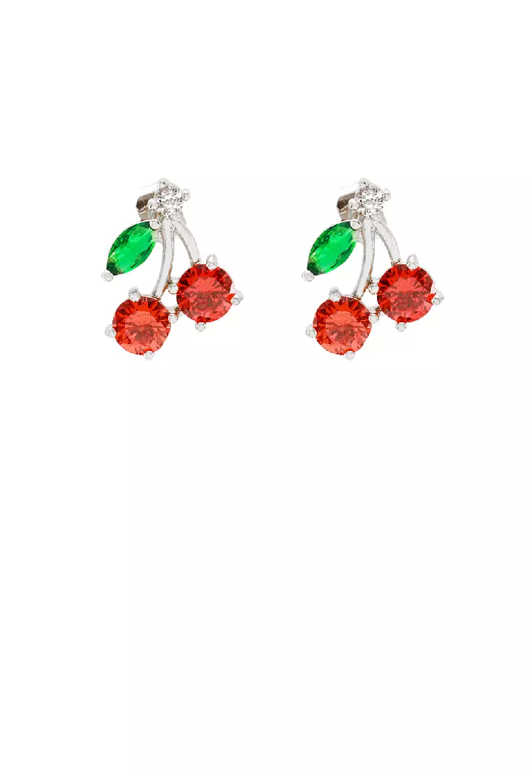 Glamorousky Sweet Lovely Cherry Stud Earrings with Cubic Zirconia