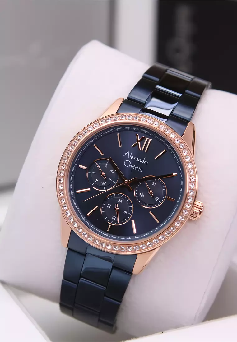 Alexandre Christie - Jam Tangan Analog Wanita - Rosegold Blue Stainless Steel - 2A46 BFBURBU