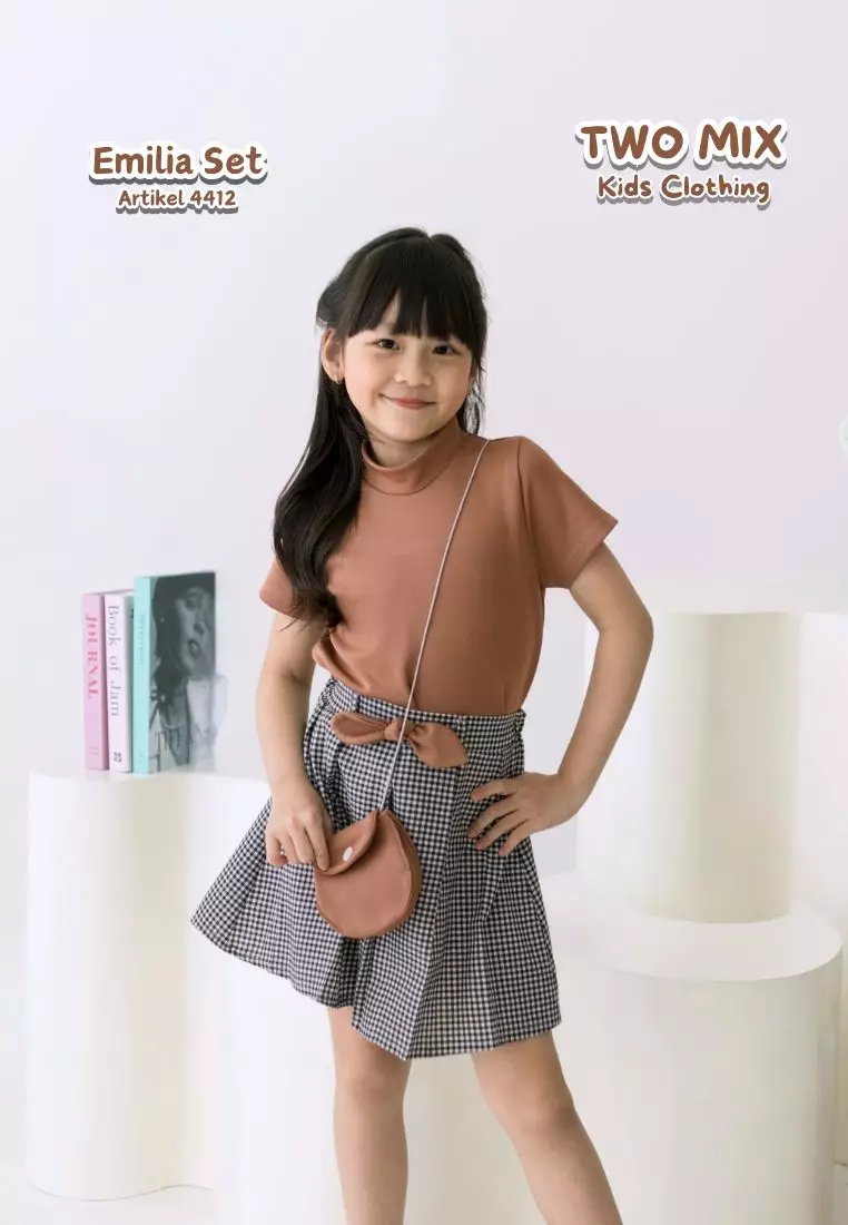 Two Mix - Emilia Setelan Baju Rok Anak Perempuan Gemas + Tas Lucu 1-6 Tahun 4412 Latte