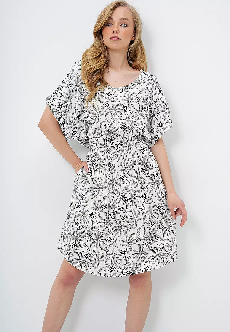 Patterned with Smocked Mini Dress