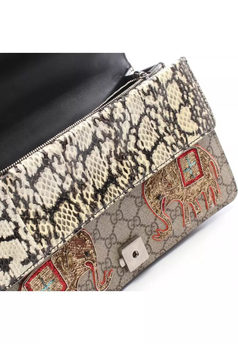 Pre-Loved Gucci Dionysus GG Supreme chain shoulder bag embroidery PVC Python Snake Skin beige multicolor