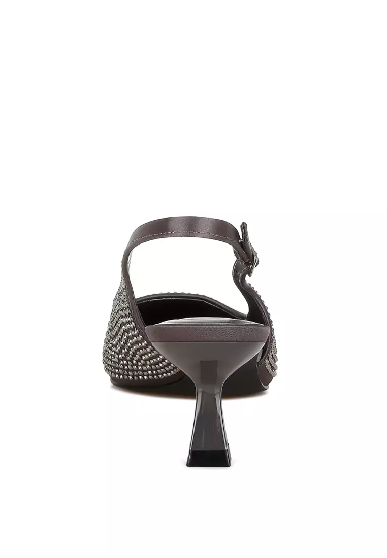 Rhinestones Embellished Slingback Sandals in Pewter