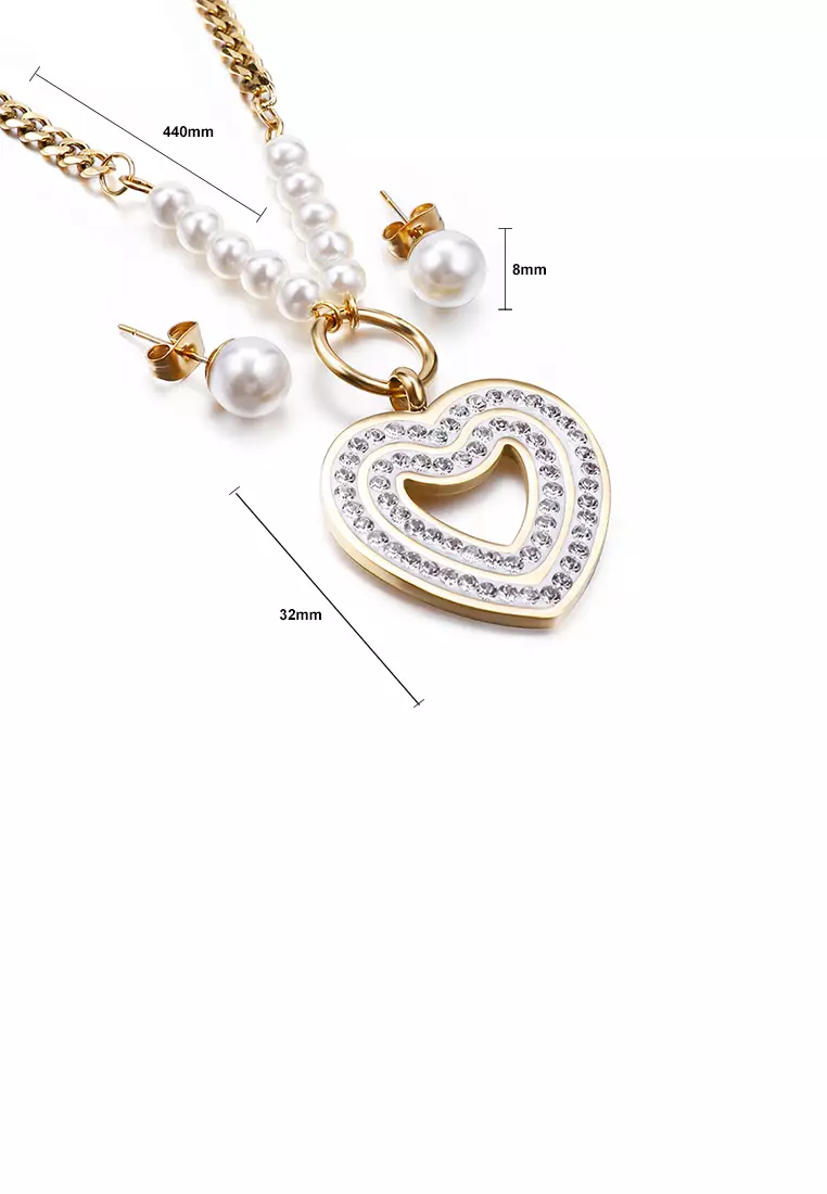 Gold heart necklace and earring sets shop