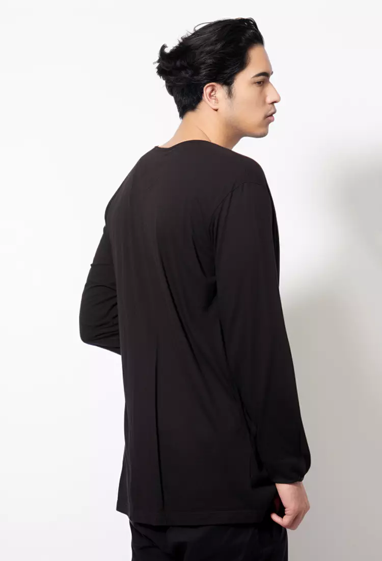 MTG01 ls eva dakika hitam kaos pria simple jepang tangan panjang