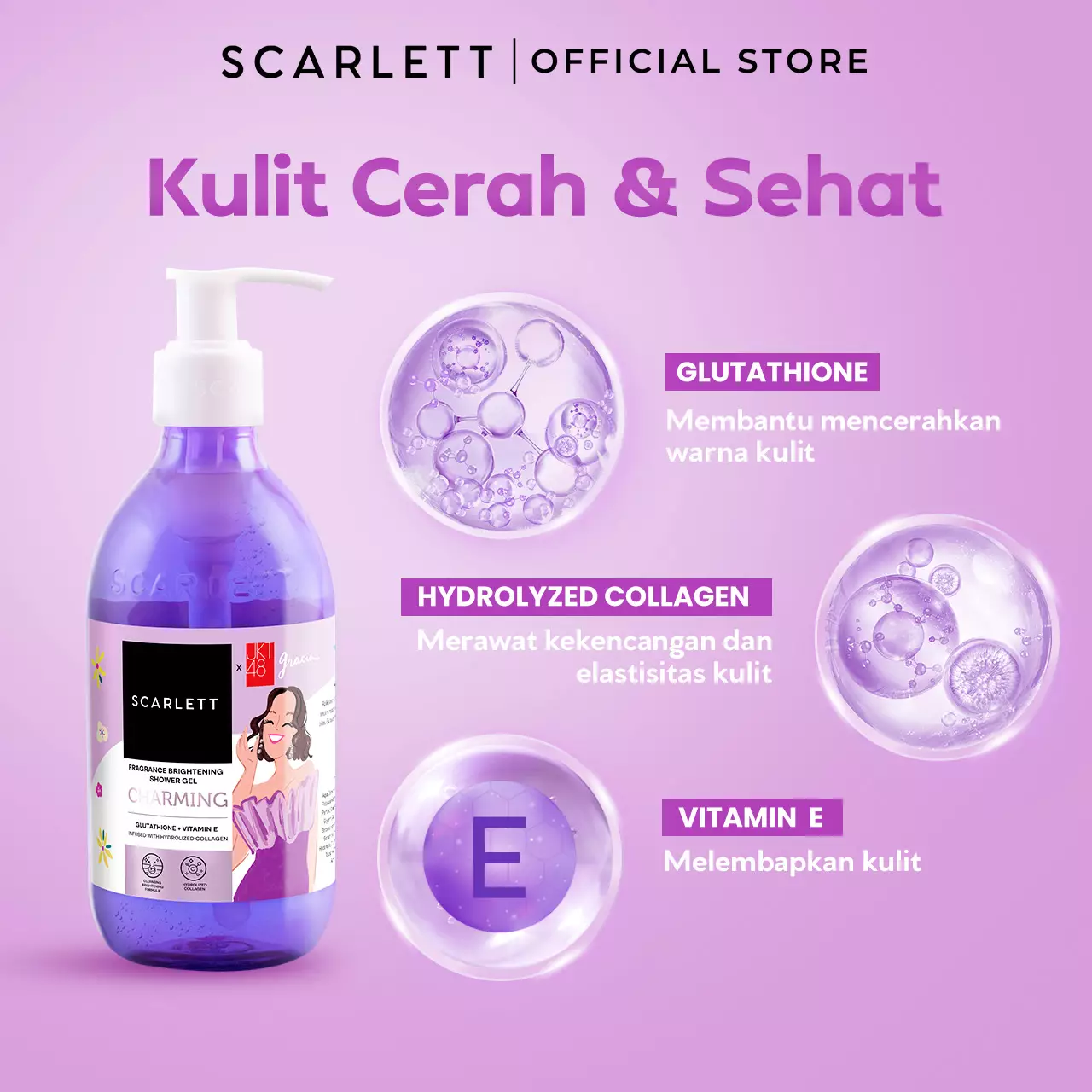 Scarlett Fragrance Brightening Shower Gel Charming | Body Wash | Sabun Mandi Cair
