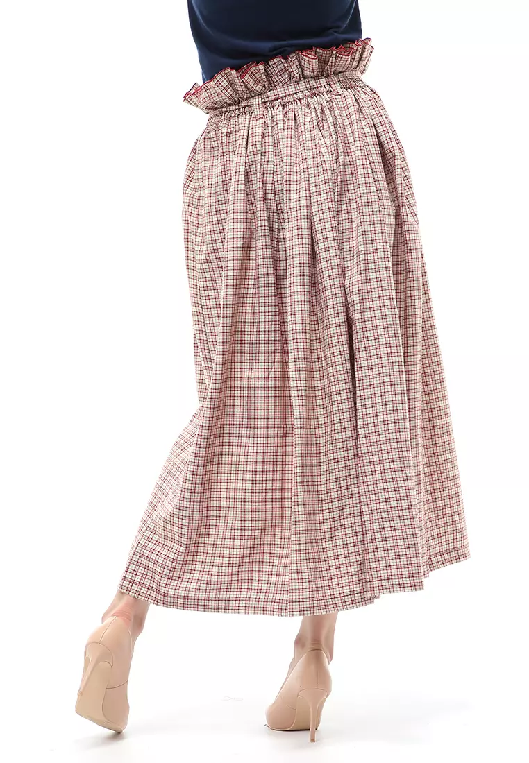 Amel Long Skirt Bawahan Wanita Motif Kotak-Kotak Regular Fit - Crimson