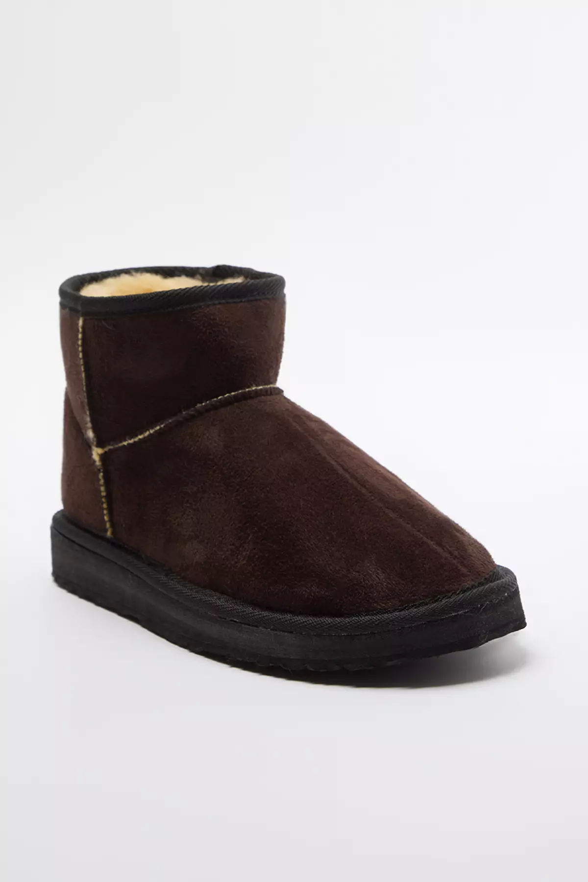 Dark Brown Fur Inside Round Toe Flat Flatform Heeled Women's Boots Takaw25Bo00029