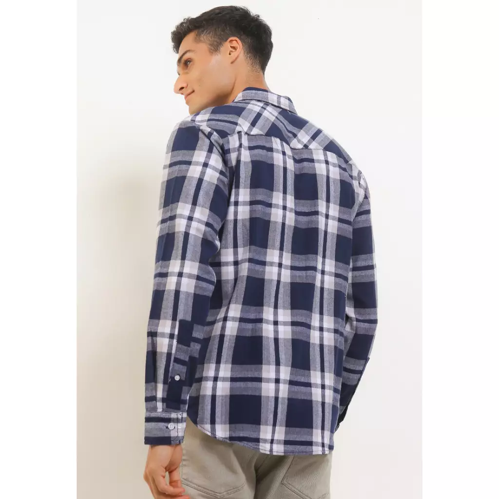 TRIPLE Kemeja Flanel Lengan Panjang Slim Fit (LS 505 NVY) - Navy