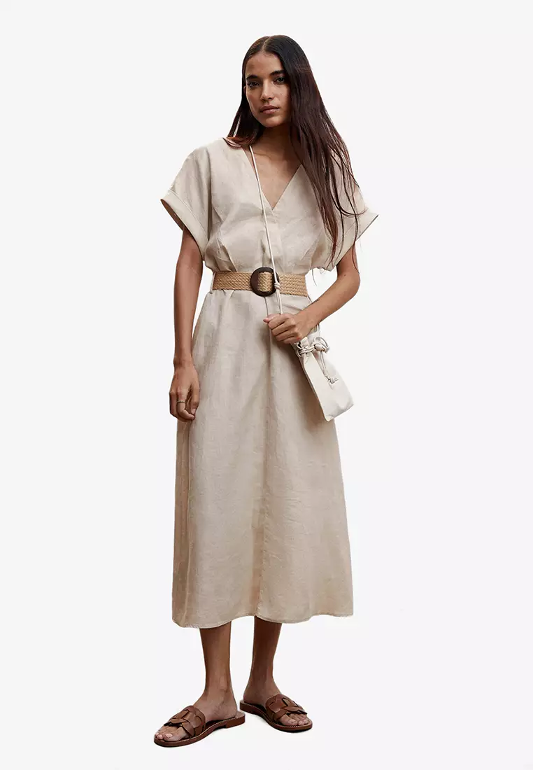 Jual Mango Belt Linen Dress Original 2024 ZALORA Indonesia
