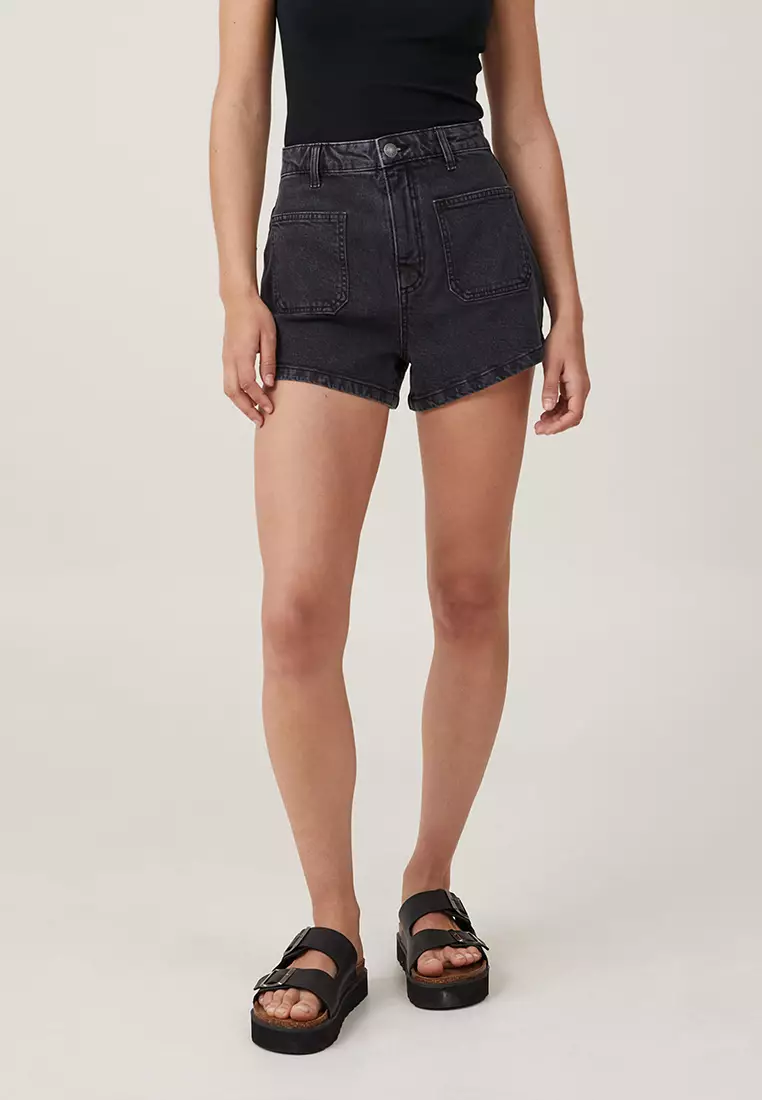 Black stretch denim hotsell shorts