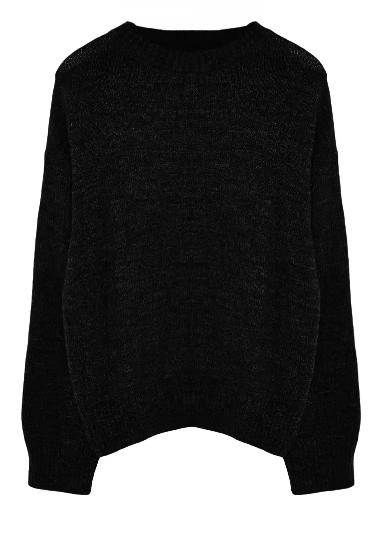 Black Wide Pattern Crew Neck Knitwear Sweater TWOAW25KZ00168