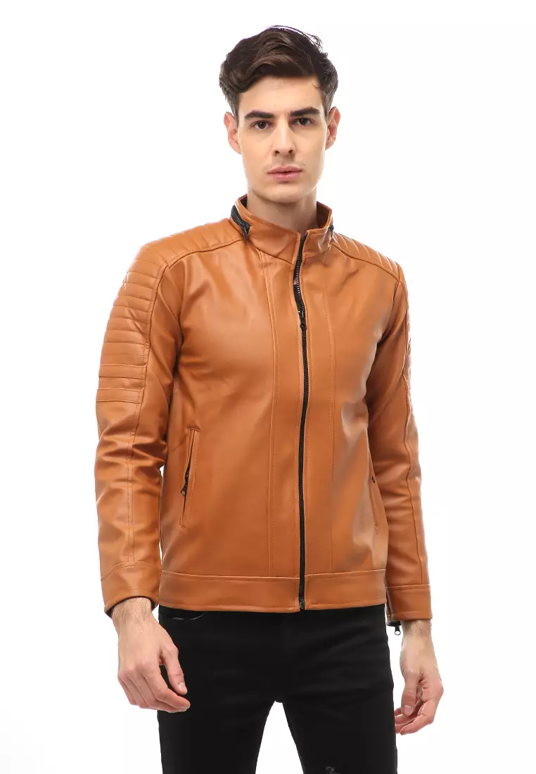 Halbert Outerwear Jaket Kulit Pria Waterproof & Windproof Material Leather ORIGINAL - Light Brown