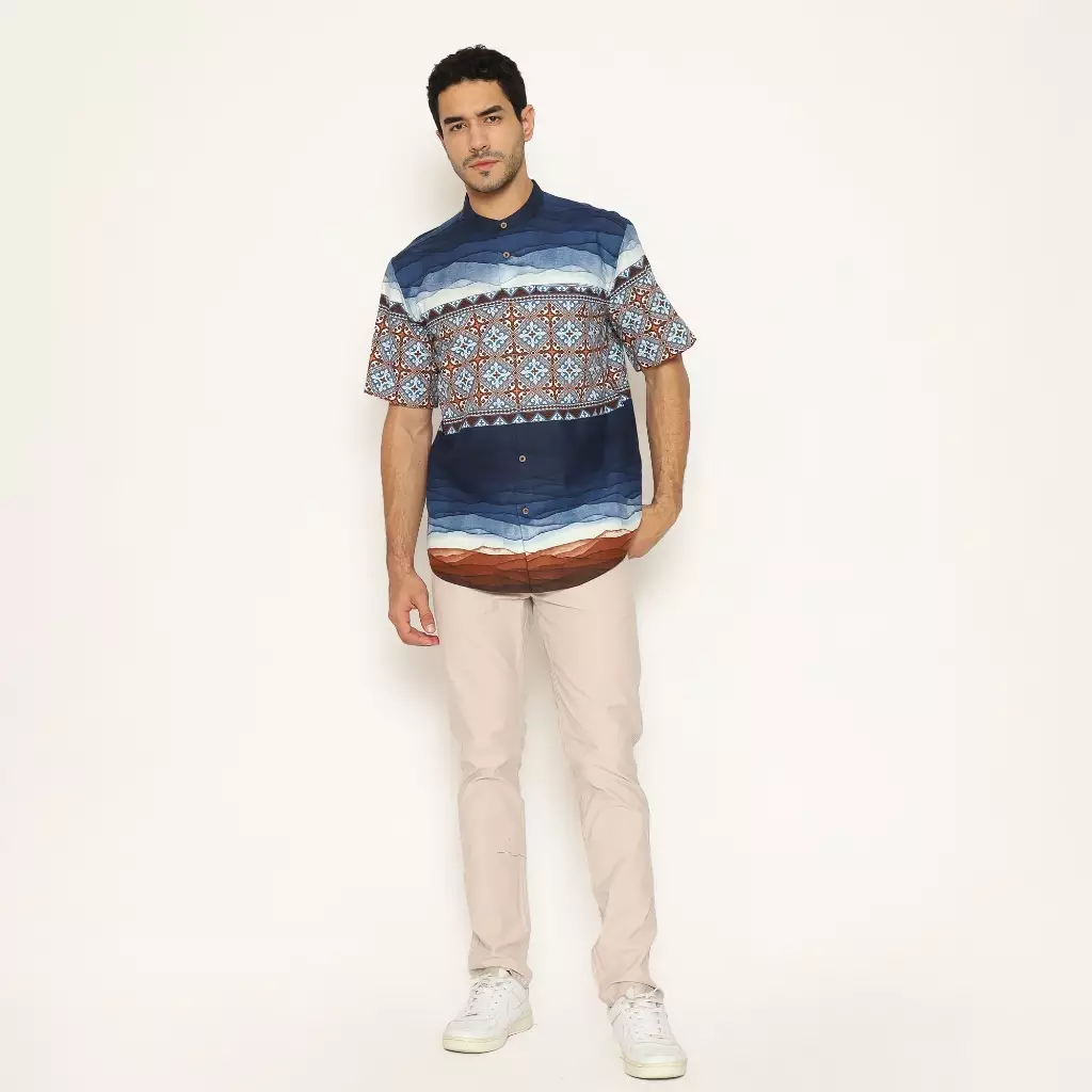 AMK Baju Koko Pria Printing Lengan Pendek KK THALIB S/S Blue