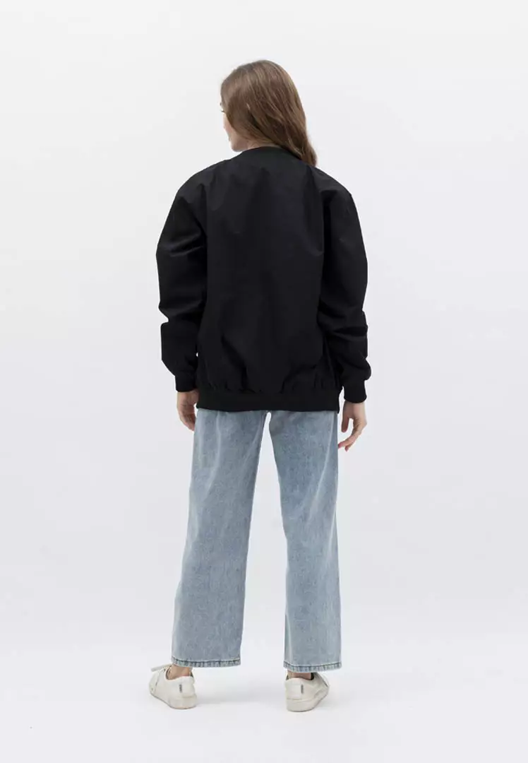 Houseofcuff Jaket Bomber Wanita Pria Unisex Polos Windbreaker Hitam