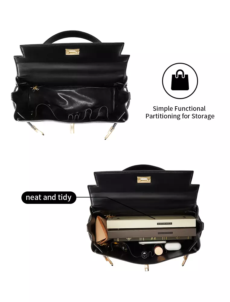 Victoria女士顶级手提包-黑色包 带金色五金件