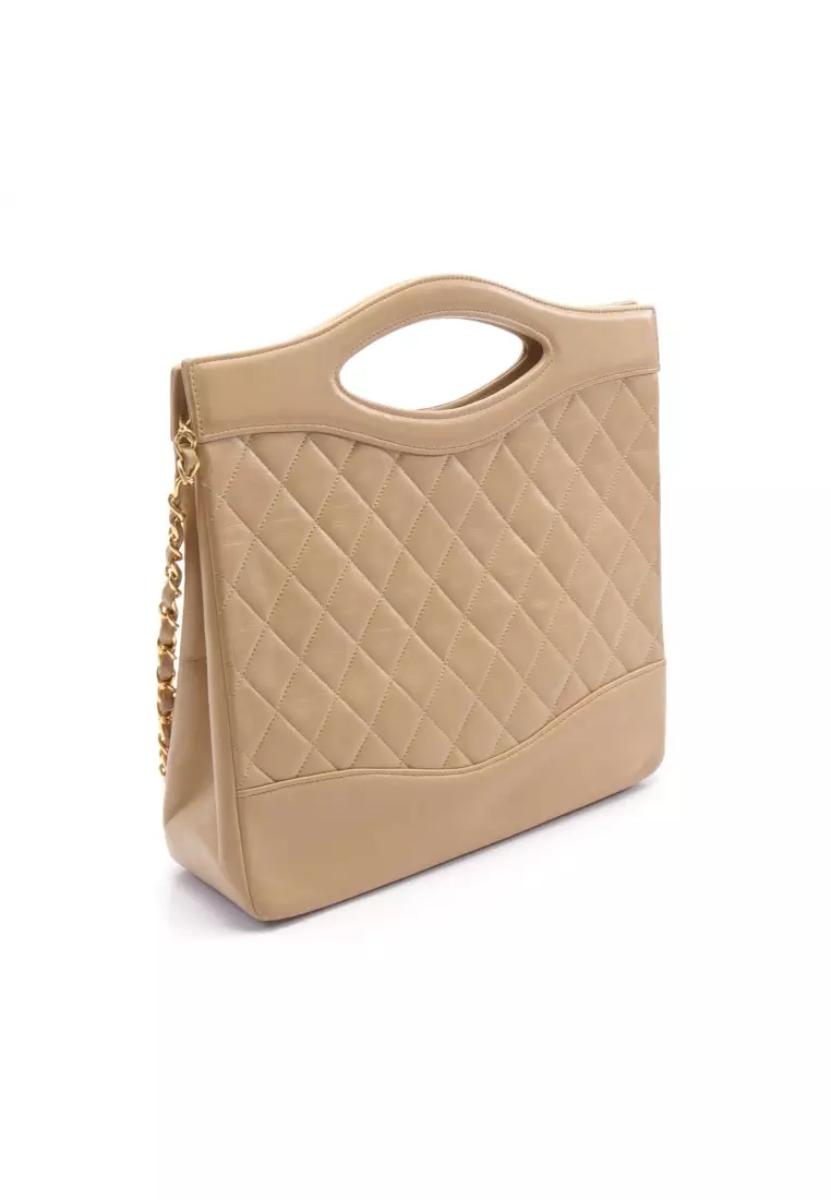 Chanel Pre-loved CHANEL matelasse Handbag lambskin beige gold